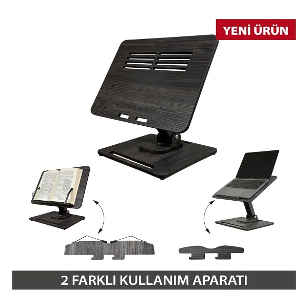 Vigo Wood Kitap Okuma Standı Yükseklik Ayarlanabilir Katlanabilir 360o Dönebilen Laptop Standı-Antik - Görsel 2