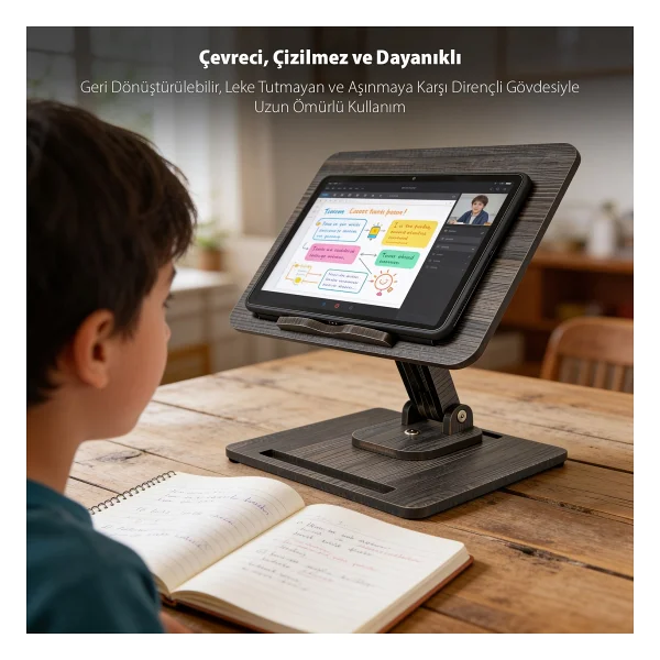 Vigo Wood Kitap Okuma Standı Yükseklik Ayarlanabilir Katlanabilir 360o Dönebilen Laptop Standı-Antik - Görsel 5