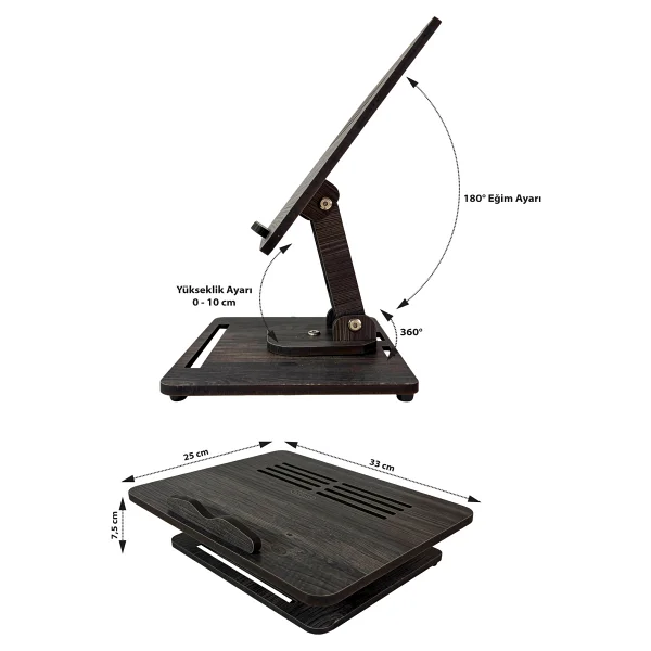 Vigo Wood Kitap Okuma Standı Yükseklik Ayarlanabilir Katlanabilir 360o Dönebilen Laptop Standı-Antik - Görsel 6