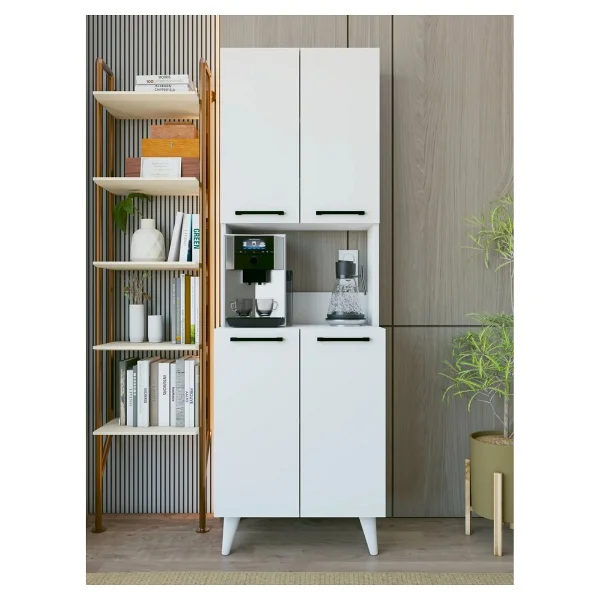 Montenero Kahve Köşesi Dolabı 4 Kapaklı Çok Amaçlı Mutfak Dolabı 60x180 Cm Parlak Beyaz - Görsel 5