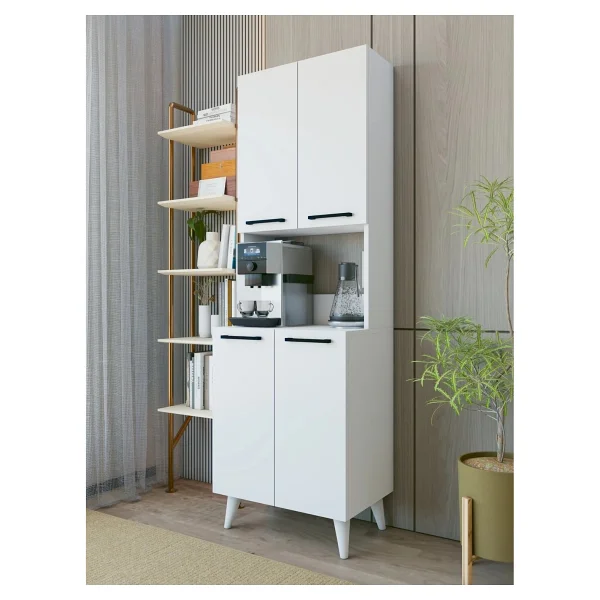 Montenero Kahve Köşesi Dolabı 4 Kapaklı Çok Amaçlı Mutfak Dolabı 60x180 Cm Parlak Beyaz - Görsel 3