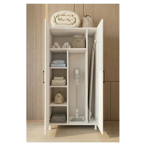 Montenero Banyo Dolabı 2 Kapaklı Bölmeli Valiz Ütü Masası Nevresim Saklama Beyaz 85x170 Cm - Görsel 8