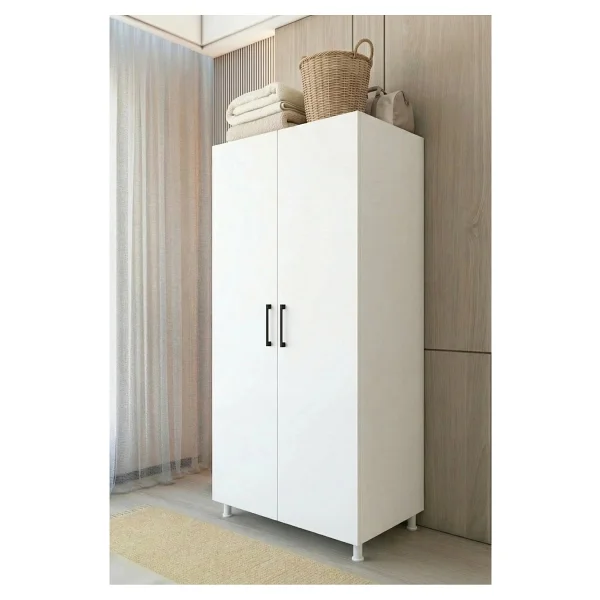 Montenero Banyo Dolabı 2 Kapaklı Bölmeli Valiz Ütü Masası Nevresim Saklama Beyaz 85x170 Cm - Görsel 3
