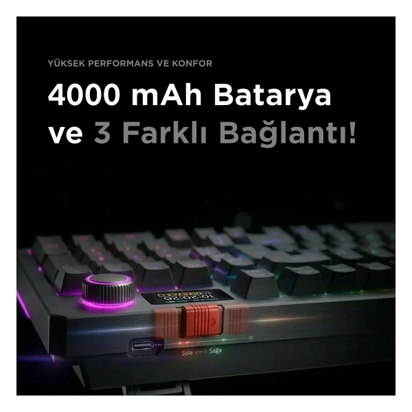 Rampage Loyal Pro Gri-Siyah RGB Red Switch Kablosuz Mekanik Oyuncu Klavyesi - Görsel 2