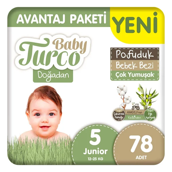 Baby Turco Doğadan Pofuduk 5 Numara Junior 78'li Bebek Bezi - Görsel 6