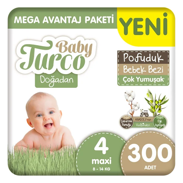 Baby Turco Doğadan Pofuduk 4 Numara Maxi 100'lü 3 Adet Bebek Bezi - Görsel 10