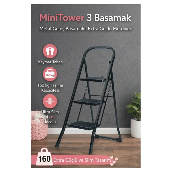 Ertekpa 3 Basamak Siyah Merdiven Geniş Basamaklı Minitower, Mt3 - Görsel 2