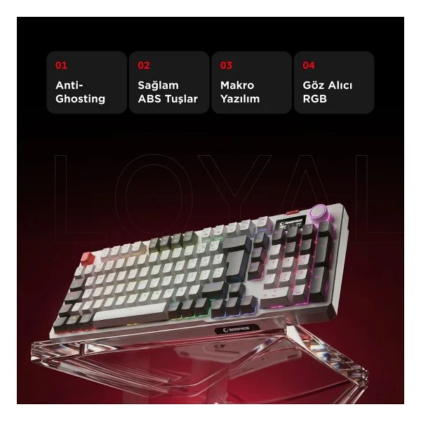 Rampage Loyal Beyaz-Gri RGB Red Switch Kablolu Mekanik Oyuncu Klavyesi - Görsel 3