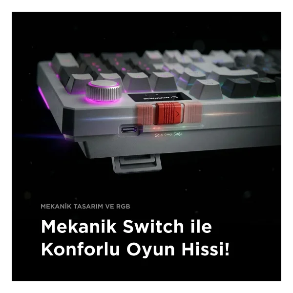 Rampage Loyal Beyaz-Gri RGB Red Switch Kablolu Mekanik Oyuncu Klavyesi - Görsel 7