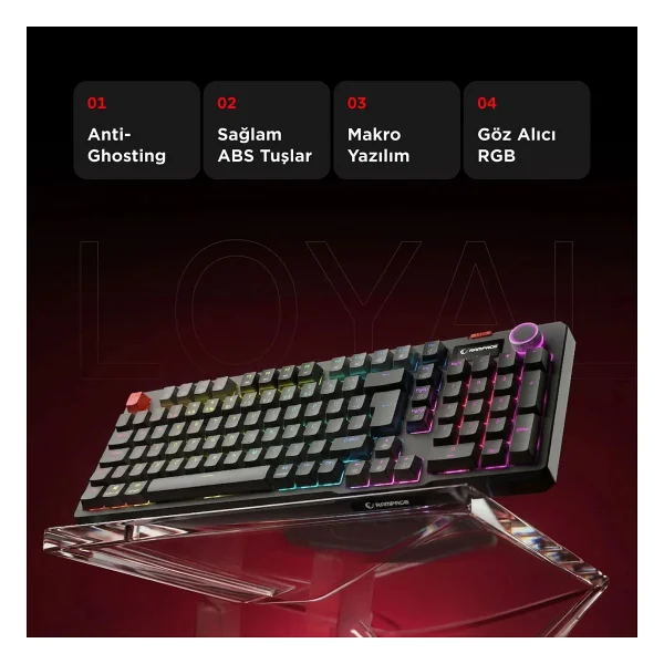 Rampage Loyal Gri-Siyah RGB Red Switch Kablolu Mekanik Oyuncu Klavyesi - Görsel 2