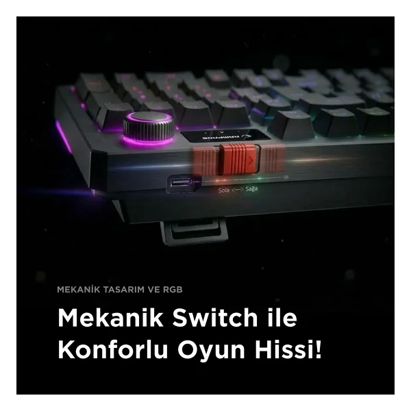 Rampage Loyal Gri-Siyah RGB Red Switch Kablolu Mekanik Oyuncu Klavyesi - Görsel 8