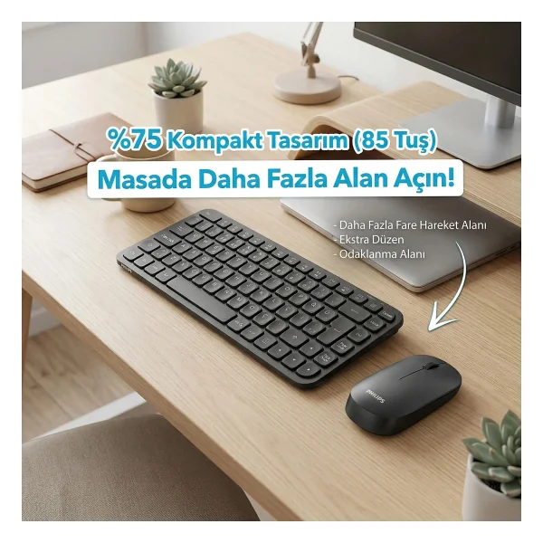 Philips Spt6338 Siyah Kablosuz Klavye Mouse Seti - Görsel 4