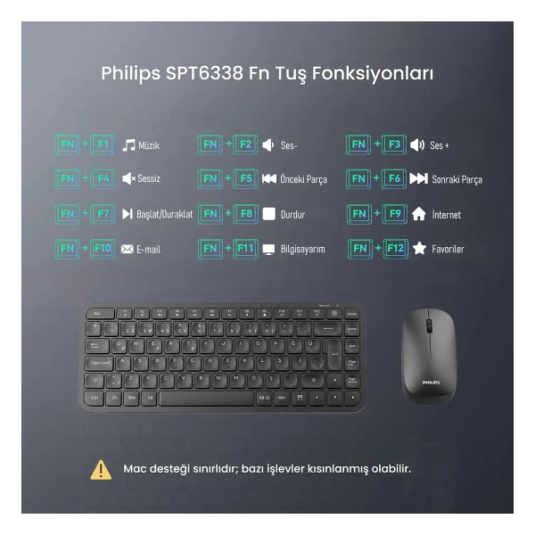 Philips Spt6338 Siyah Kablosuz Klavye Mouse Seti - Görsel 5