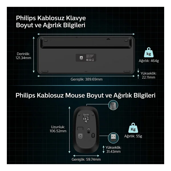 Philips Spt6338 Siyah Kablosuz Klavye Mouse Seti - Görsel 7