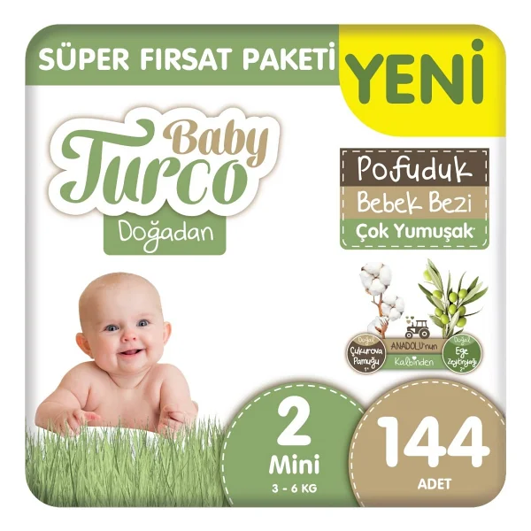 Baby Turco Doğadan Pofuduk 1 Numara Yenidoğan 50'li 3 Adet Bebek Bezi - Görsel 9