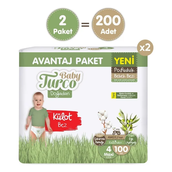 Baby Turco Doğadan Pofuduk 4 Numara Maxi 100'lü 2 Adet Külot Bez - Görsel 2