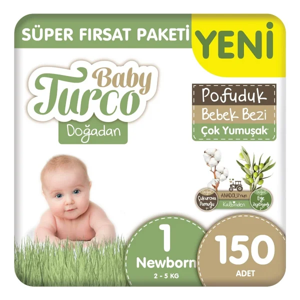 Baby Turco Doğadan Pofuduk 2 Numara Mini 48'li 3 Adet Bebek Bezi - Görsel 9