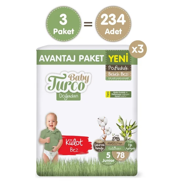 Baby Turco Doğadan Pofuduk 5 Numara Junior 78'li 3 Adet Külot Bez - Görsel 2