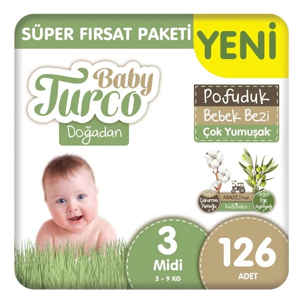 Baby Turco Doğadan Pofuduk 2 Numara Mini 48'li 3 Adet Bebek Bezi - Görsel 10