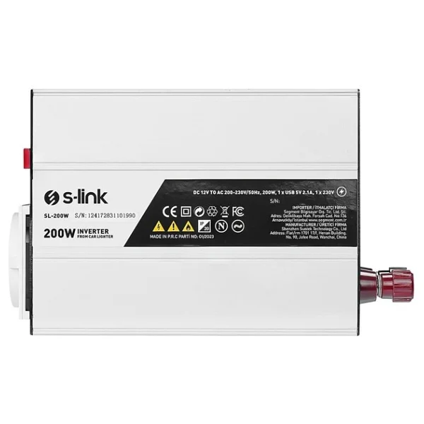S-Link Sl-200W-12 200 Watt Dc 12V - Ac 230V Anahtarlı Tek Usb Portlu Çakmaktan Power Inverter - Görsel 2