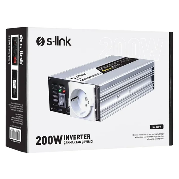 S-Link Sl-200W-12 200 Watt Dc 12V - Ac 230V Anahtarlı Tek Usb Portlu Çakmaktan Power Inverter - Görsel 4
