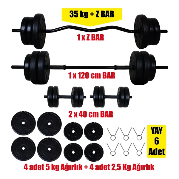 Dambıl 38 Kg Z Barlı Ve Düz Barlı Dambıl Halter Seti - Görsel 2