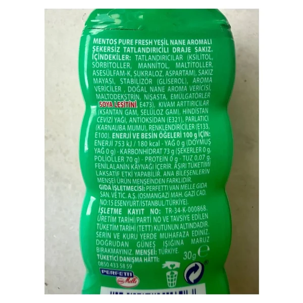 Mentos Pure Fresh Nane Aromalı Şekersiz Draje Sakız 12 Adet X 30 Gr. - Görsel 2