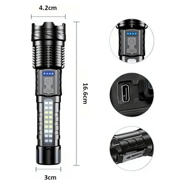 Valkyrie Şarjlı Ultra Güçlü LED El Feneri 7 Modlu 1500mah Çok Fonksiyonlu Zoom Özellikli - Görsel 7