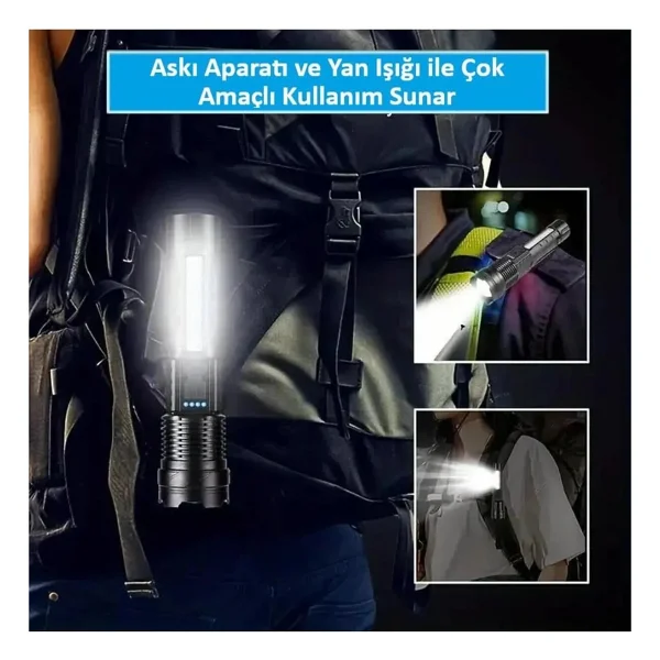 Valkyrie Şarjlı Ultra Güçlü LED El Feneri 7 Modlu 1500mah Çok Fonksiyonlu Zoom Özellikli - Görsel 8