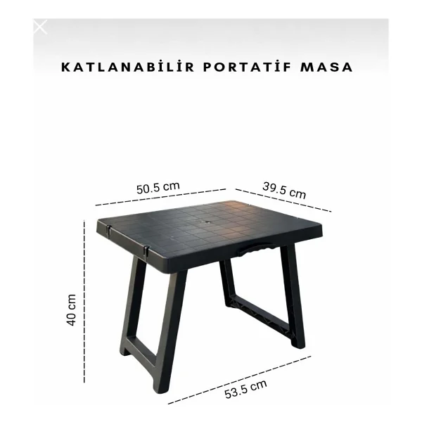 Portatif 50x40 Cm Plastik Katlanır Kamp Masası - Görsel 3