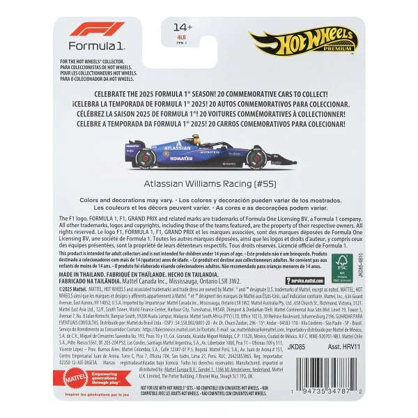 Hot Wheels Premium Formula 1 Atlassian Williams Racing 2025 Jkd85 - Görsel 8