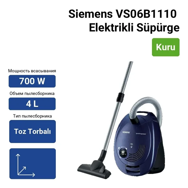 Siemens Vs06b1110 Compact Class 600 W Toz Torbalı Süpürge - Görsel 3