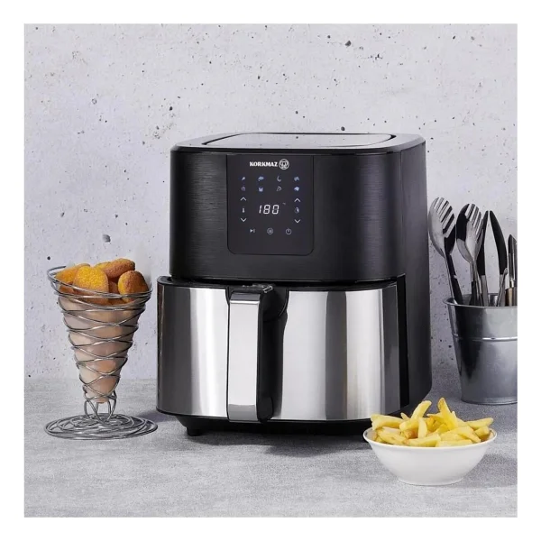 Korkmaz Air Max Yağsız Airfryer 6.5 Lt Tek Hazne İle Zamanlayıcı Özellikli Metal Tasarım - Gri - Görsel 6