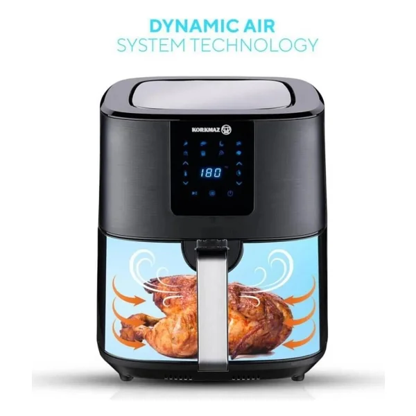 Korkmaz Air Max Yağsız Airfryer 6.5 Lt Tek Hazne İle Zamanlayıcı Özellikli Metal Tasarım - Gri - Görsel 7