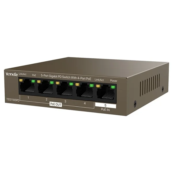 Tenda TEG1105PD 5 Port 10/100/1000 4 Port PoE Yonetilemez Rack Mount Switch - Görsel 7