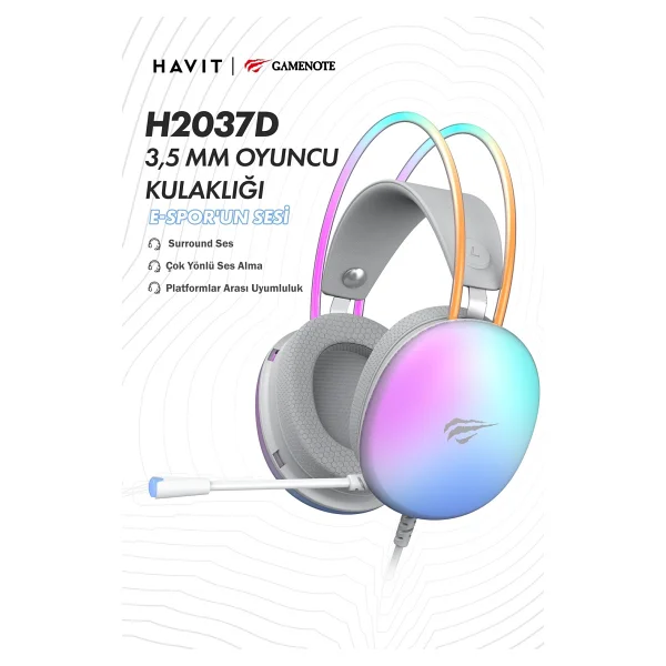 Havit Gamenote H2037d RGB Kablolu Kulak Üstü Oyuncu Kulaklığı - Görsel 6