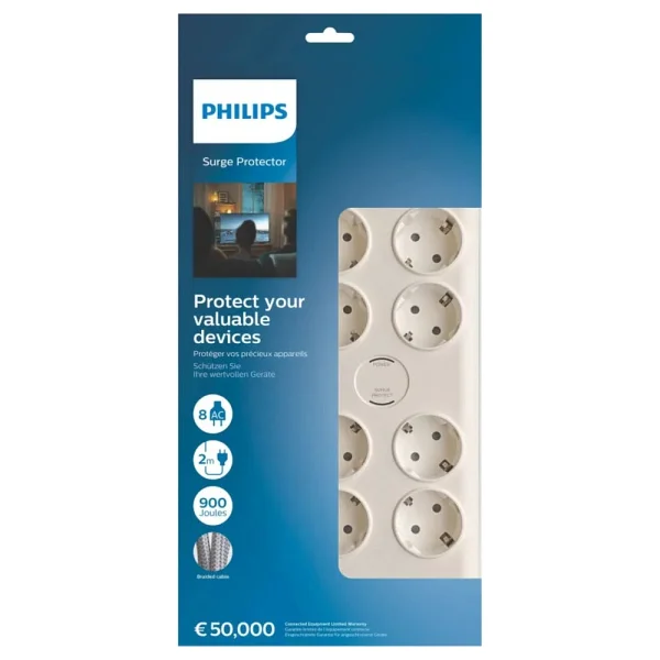 Philips 8 Soket Akım Korumalı Priz 900 Joules 2 M Örgülü Kablo Anahtarsız Renkli - Görsel 3