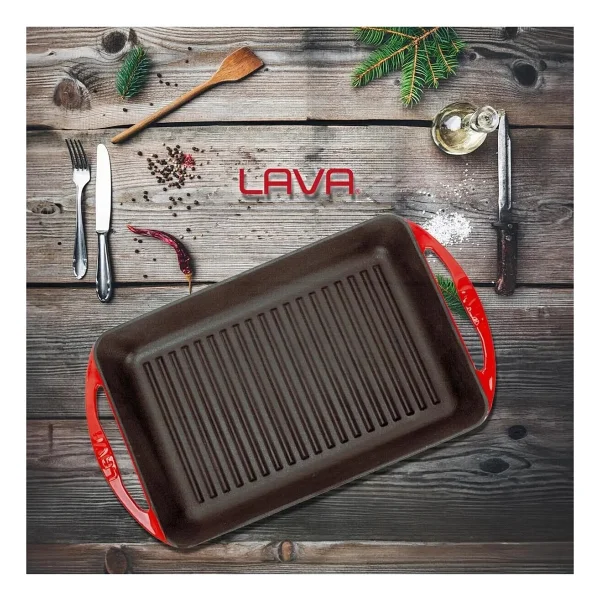 Lava Döküm Izgara Tava 22 X 32 Cm Turuncu Metal Kulplu Döküm Malzeme - Görsel 5