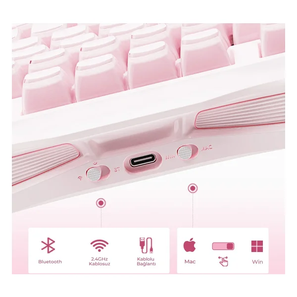Gravastar Mercury K1 Special Edition Pembe RGB %75 Tkl Kailh Cherry Pink Switch Kablolu/Kablosuz Mekanik Oyuncu Klavyesi - Görsel 5