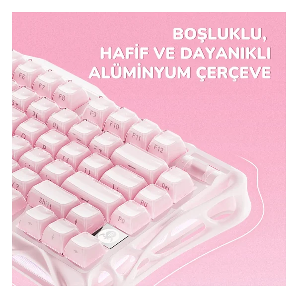 Gravastar Mercury K1 Special Edition Pembe RGB %75 Tkl Kailh Cherry Pink Switch Kablolu/Kablosuz Mekanik Oyuncu Klavyesi - Görsel 8