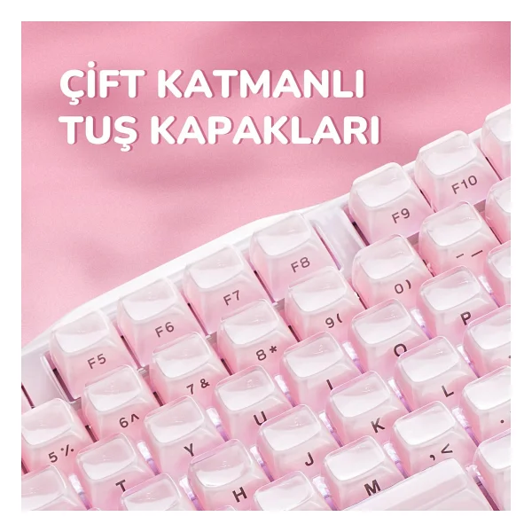 Gravastar Mercury K1 Special Edition Pembe RGB %75 Tkl Kailh Cherry Pink Switch Kablolu/Kablosuz Mekanik Oyuncu Klavyesi - Görsel 9