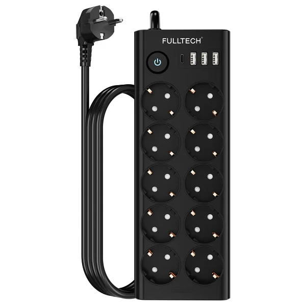Fulltech Ftr-14 Anahtarlı Usb'li Siyah 2 M 10'lu Akım Korumalı Priz - Görsel 2