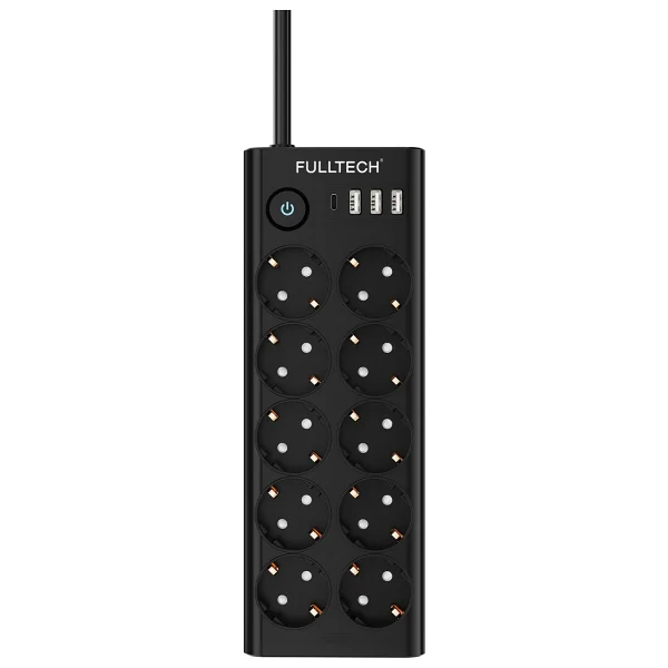 Fulltech Ftr-14 Anahtarlı Usb'li Siyah 2 M 10'lu Akım Korumalı Priz - Görsel 3