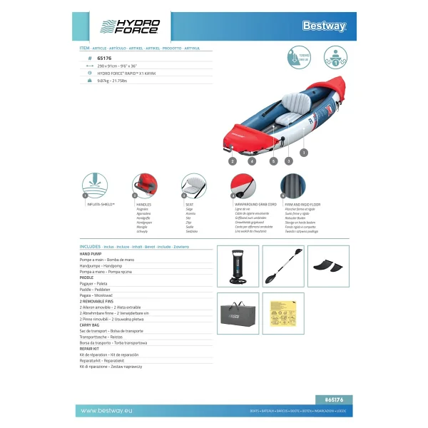 Hydro Force Rapid X1 65176 290 Cm Tek Kişilik Şişme Kano - Görsel 8
