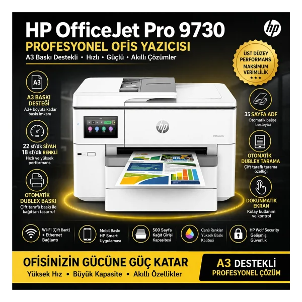 Hp Officejet Pro 9730 537p5c Wi-Fi + Tarayıcı + Fotokopi Renkli Çok Fonksiyonlu Mürekkep Püskürtmeli Yazıcı - Görsel 10