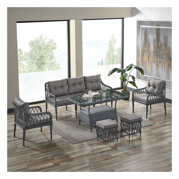 Evdemo Joy Rattan 3+1+1+Camlı Masa Puflu Bahçe & Balkon Takımı - Görsel 10