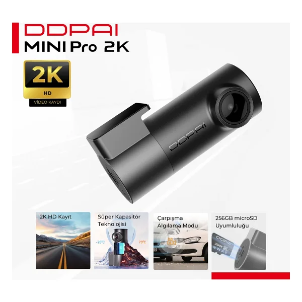 Ddpaı Mini Pro 2k Araç İçi Kamera - 2k HD Çözünürlük - Nightvıs 2.0 Gece Görüşü - Süper Kapasitör - Siyah - Görsel 9