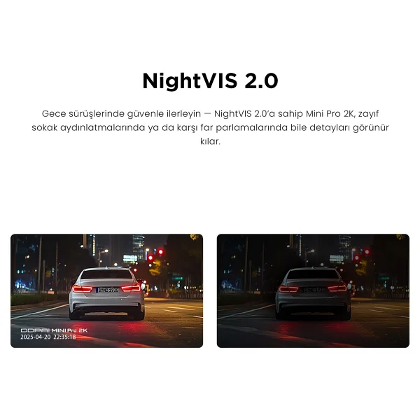 Ddpaı Mini Pro 2k Araç İçi Kamera - 2k HD Çözünürlük - Nightvıs 2.0 Gece Görüşü - Süper Kapasitör - Siyah - Görsel 3