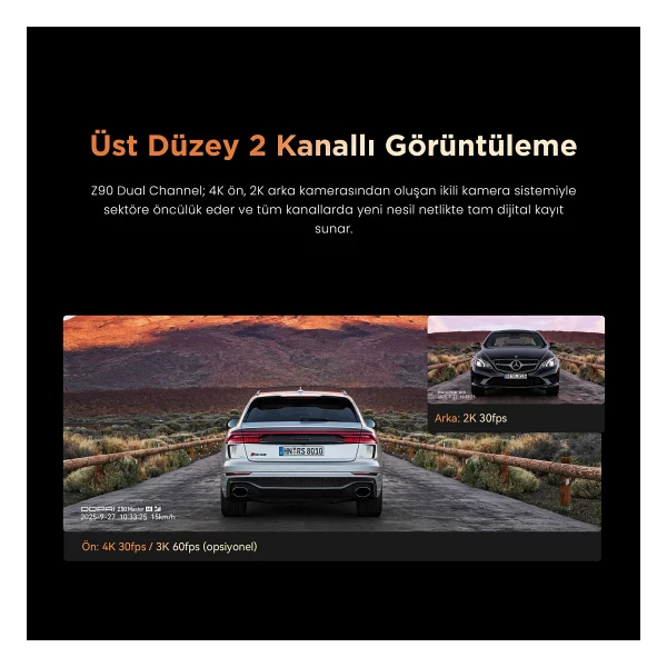 Ddpaı Z90 Dual Araç Kamerası - 4g Bağlantı - Yüksek Hızlı Aktarım - 7/24 Park - Görsel 2
