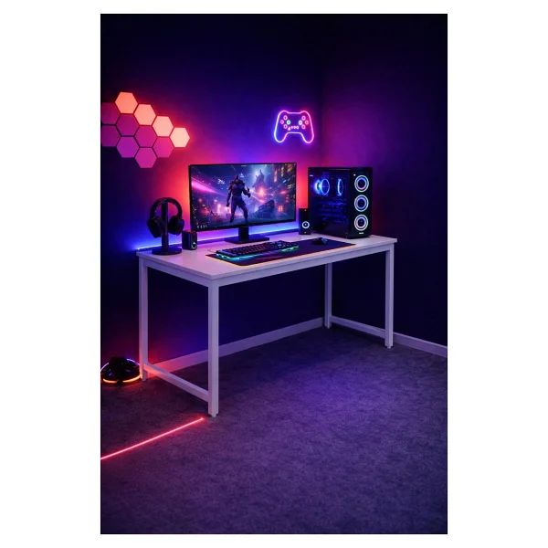 Flinder Siyah Kırmızı Oyuncu Masası 60x120, Çalışma Masası, Bilgisayar Masası, Gamer Masa, Metal Ayaklı - Görsel 7